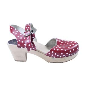 Cape Clogs mary jane clog red white polka dot 3" heel cute toadstool sz EU 41